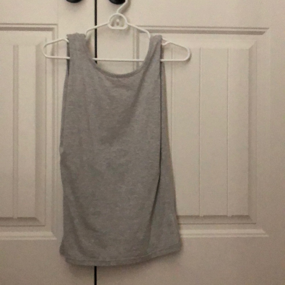 Grey backless tank top.